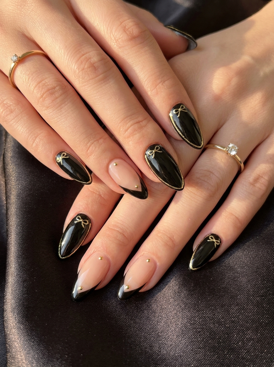 Black and Gold Tuxedo Nails